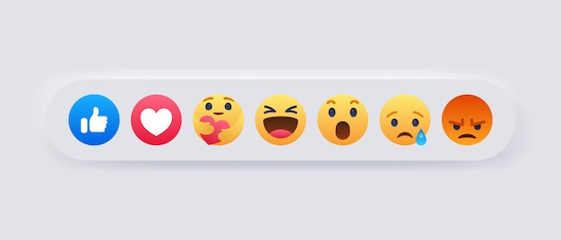 Facebook emoji reactions with notification icons like love buttons care haha wow cry angry emoticons