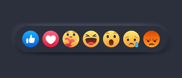 Facebook emoji reactions with notification icons like love buttons care haha wow cry angry emoticons