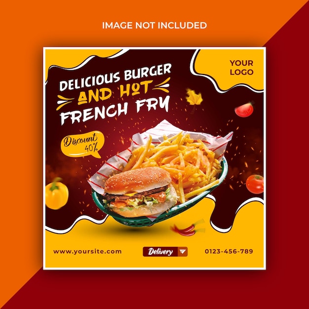 Facebook and Instagram Fast Food Social Media Post design, premium quality