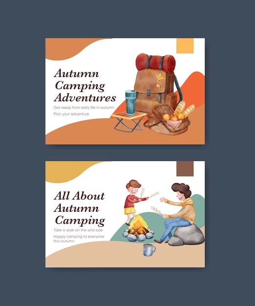 Facebook template with autumn camping picnic conceptwatercolor style