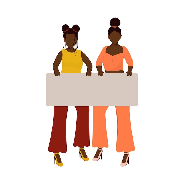 Faceless African Young Women Holding Empty Board On White Background For Black Lives Matter