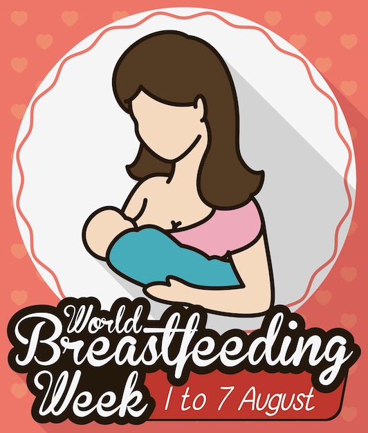 Faceless mom with her baby celebrating Breastfeeding Week in flat style and long shadow