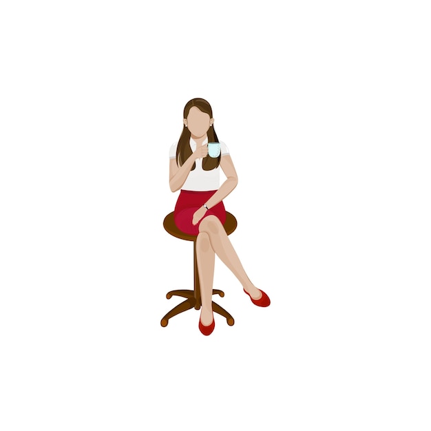 Faceless Young Businesswoman Drinking Tea Or Coffee At Office Stool