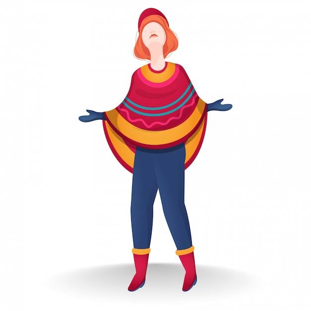 Vector faceless young girl wearing woolen clothes in standing pose.