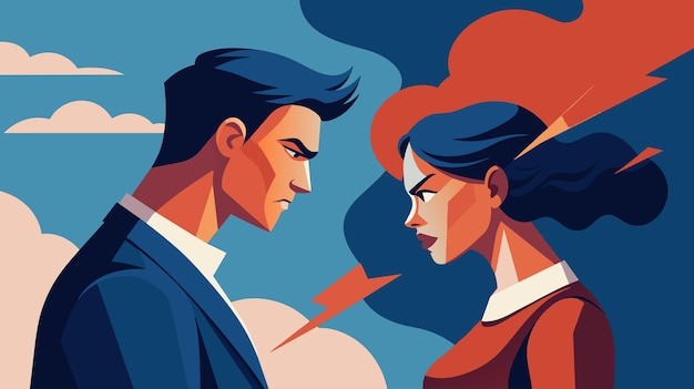 FaceOff Between a Man and a Woman in a Stylized Illustration