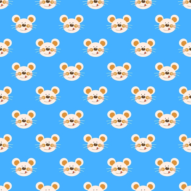 The faces of cute mice on a blue backgroundPattern