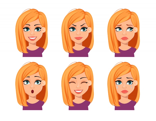 Facial expressions of woman with blonde hair