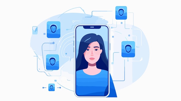 Vector facial recognition and smartphone security concept