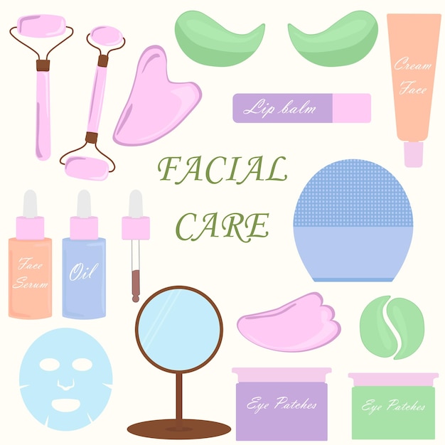 Facial skin care elements set face massage and self care Women39s spa day massage eye patches