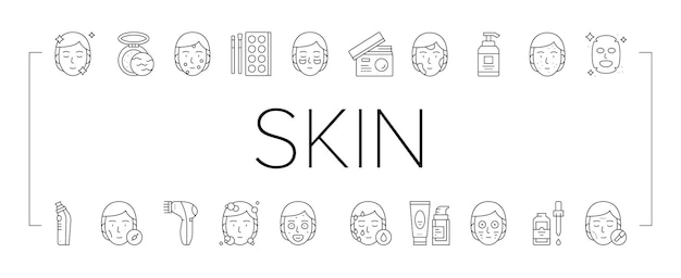 Facial skin care treat collection icons set vector