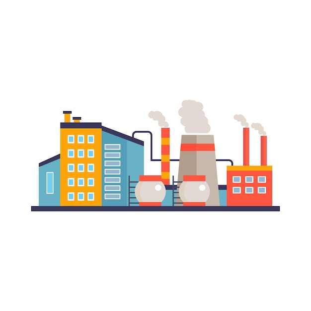 Factory building power electricity industry manufactory buildings flat icon isolated vector illustration