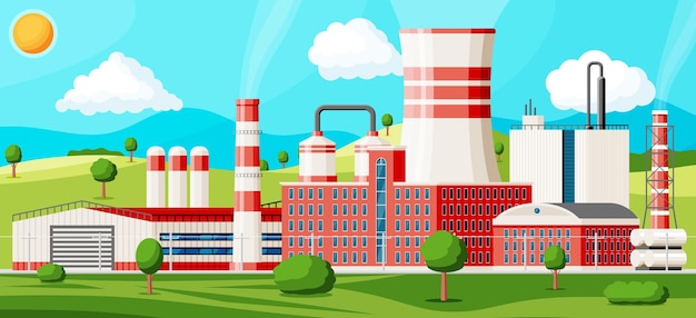 Factory Building With Nature Landscape