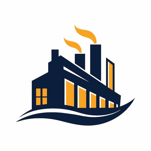 A factory emitting smoke into the sky symbolizing industrial activity and pollution A minimalist logo featuring a stylized factory silhouette