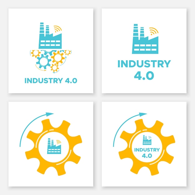 Factory and gear industry concept set vector illustration manufacturing digital technology and smart