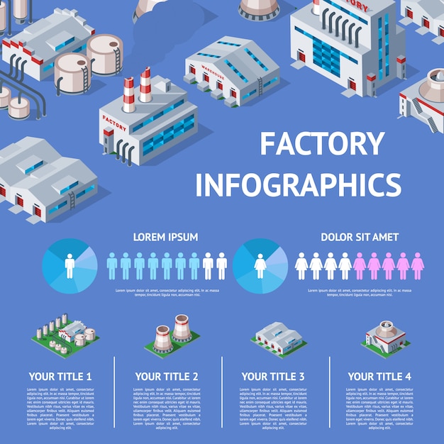 Factory  industrial building and industry manufacture with engineering power illustration isometric infographics map of manufacturing construction producing energy or electricity on background