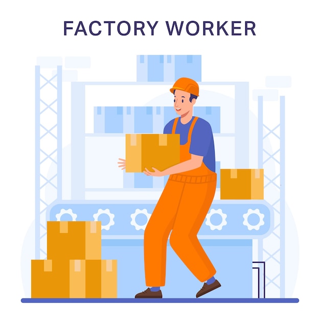 Factory Worker Removing Packages From Conveyor Line