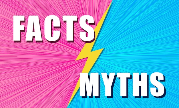 Facts versus myths battle on background pop art