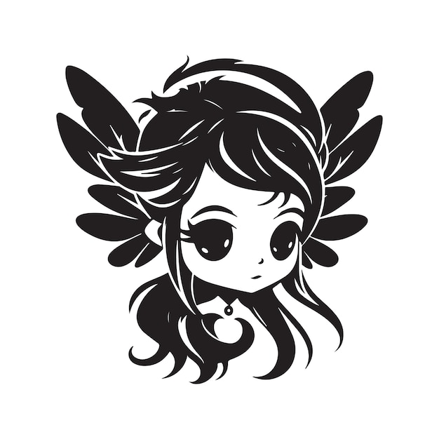 Fairies logo concept black and white color hand drawn illustration