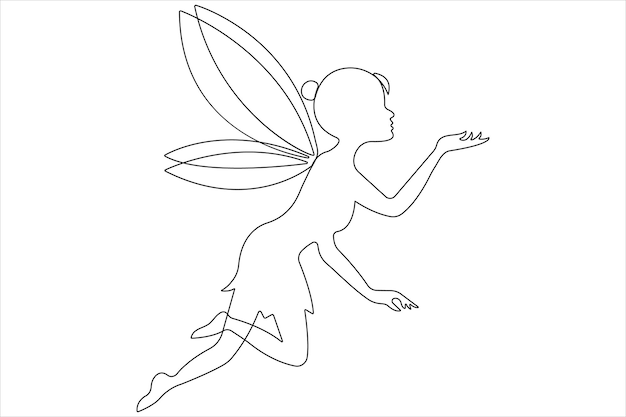 Fairy continuous one line art drawing of outline vector