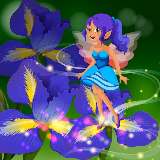 Fairy flying around flower garden