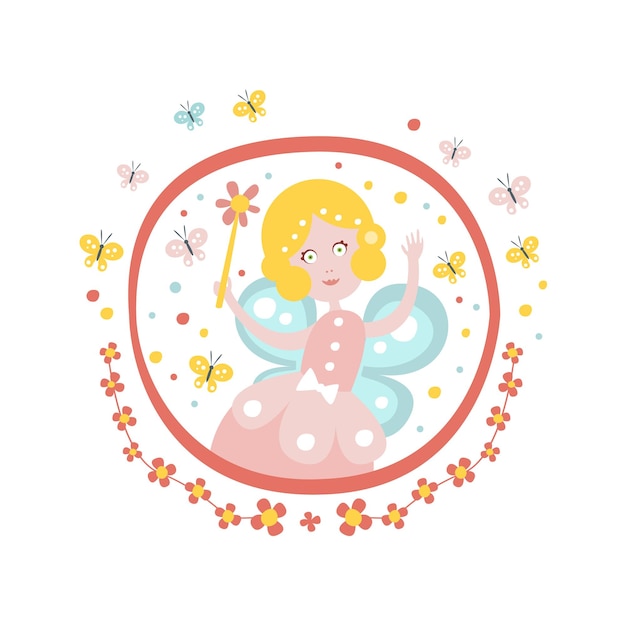 Fairy Godmother Tale Character Girly Sticker In Round Frame