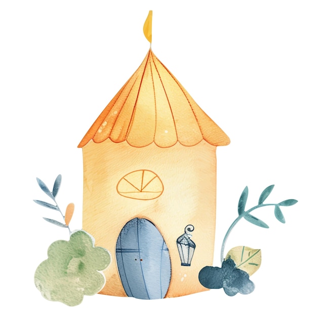 Vector fairy house scandinavian childish houses cute watercolor castle watercolor palace kingdom