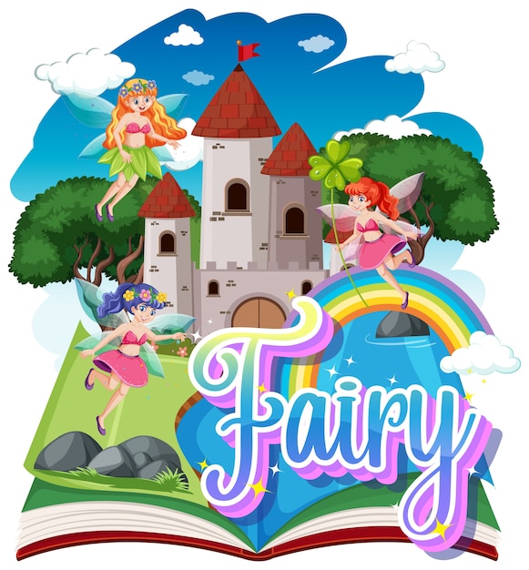 Fairy logo with little fairies on white background