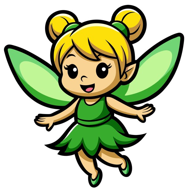 Vector fairy princess in green dress cartoon character