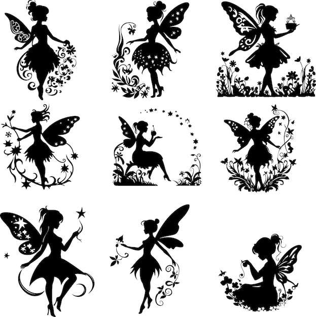 fairy silhouette set vector illustration