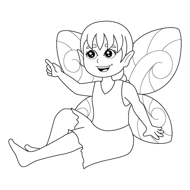 Fairy Sitting On A Mushroom Coloring Page Isolated