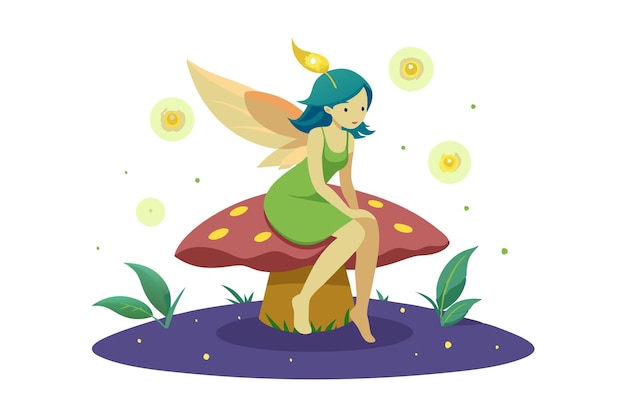 Vector fairy standing in an enchanted forest