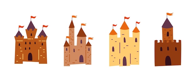 Fairy tale castles of princess in cartoon style