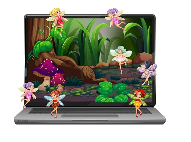 Fairy tale on computer screen isolated on white background