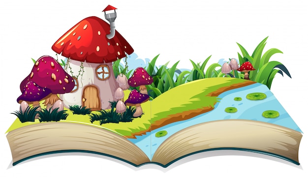 Vector a fairy tale house on open book