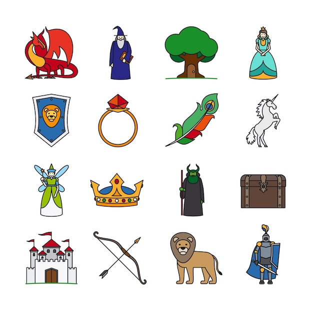 Fairy Tale Line Icons. Fairytale thin line   icons