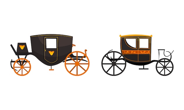 Vector fairy vintage brougham set old carriage for people transportation flat vector illustration