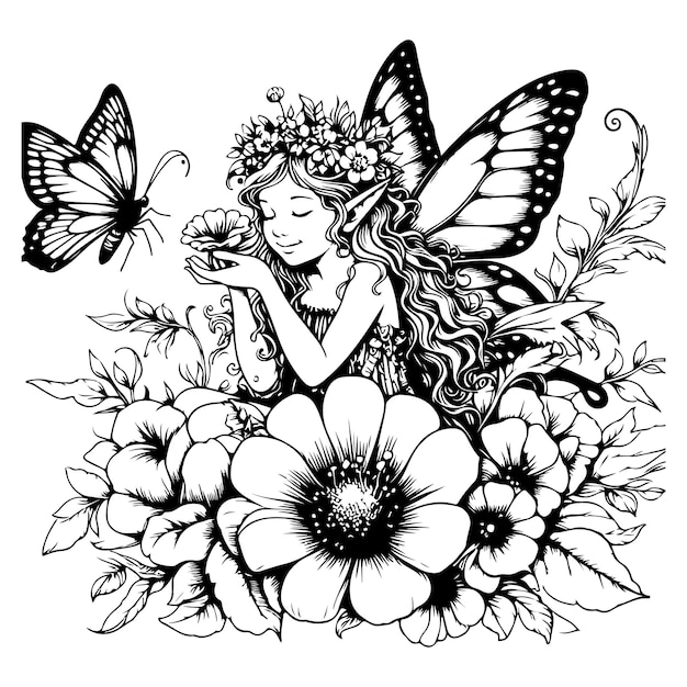 Fairy with flower and butterfly