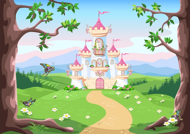 Fairytale background with princess castle