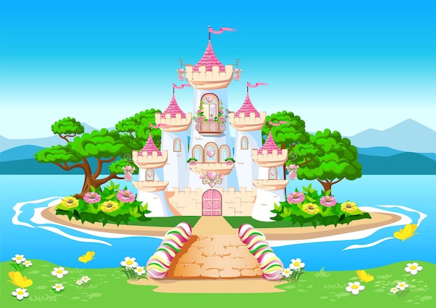 Fairytale background with princess castle