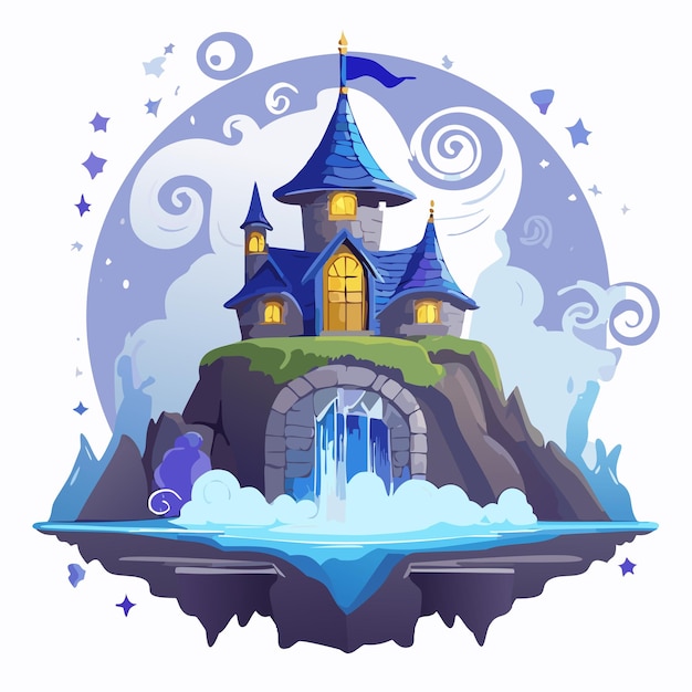 Vector fairytale castle on the island in the sea vector illustration