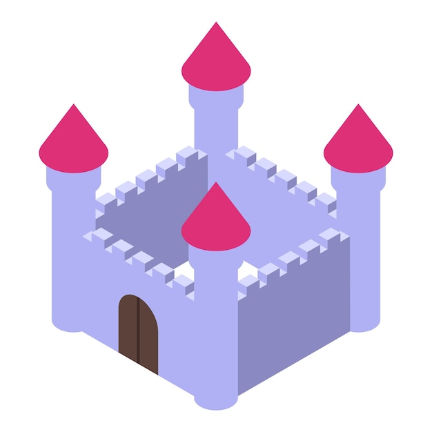 Fairytale castle standing with pink towers isometric icon