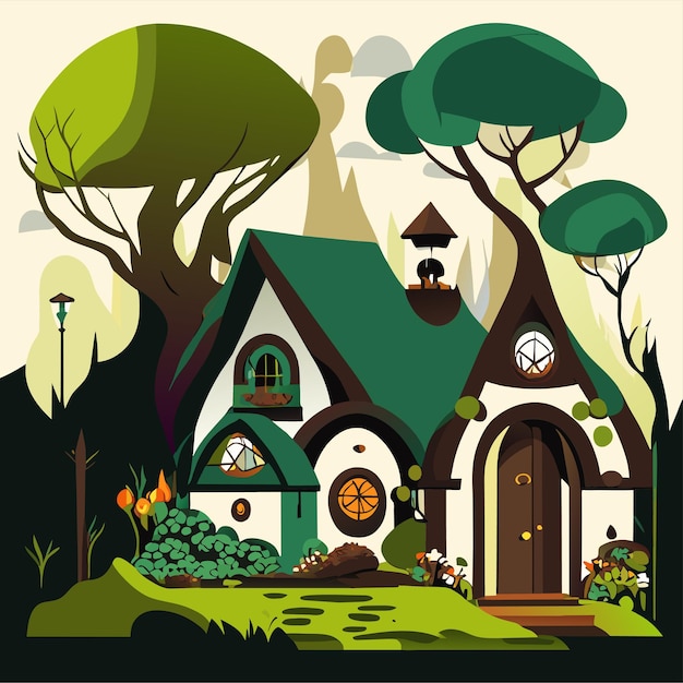 fairytale fantasy houses and cottages of gnomes and elves with doors and windows