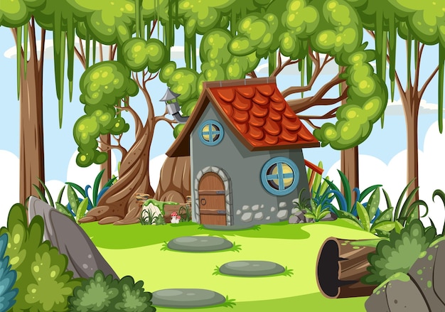 Fairytale house in forest scene