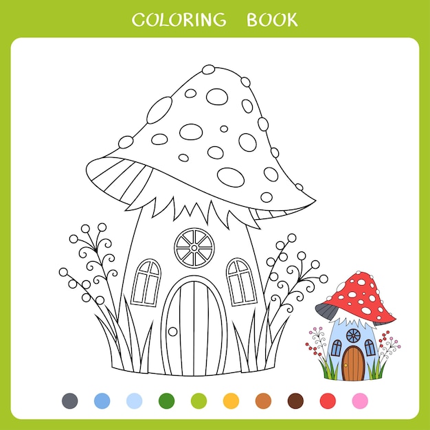 Fairytale mushroom house for coloring book