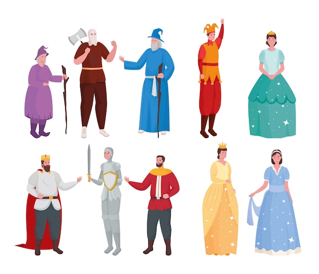 Fairytale people cartoons set illustration