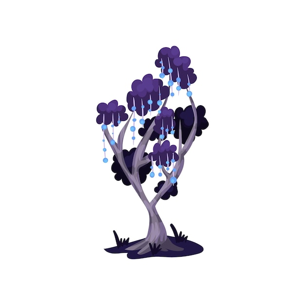 Fairytale tree in blue colors fantasy nature landscape element detail for computers game interface vector Illustration on a white background