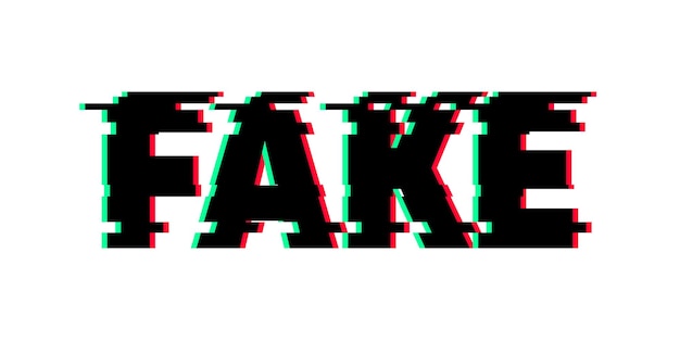 Vector fake glitch text web element cyber error style disinformation concept false propaganda illustration