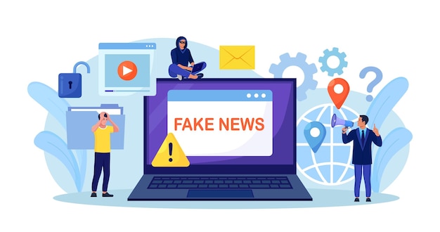 Fake news Mass media political propaganda Unknown person spreading false information misinformation in internet Fraud and cheat content in social network