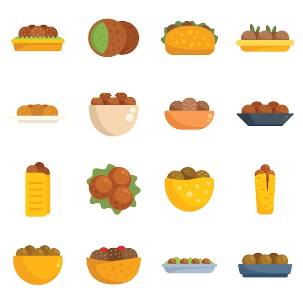 Falafel icons set flat vector Pita food