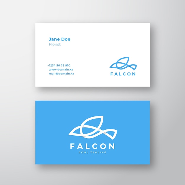 Falcon Bird Line Style Logo and Business Card Template Premium Stationary Realistic Mock Up